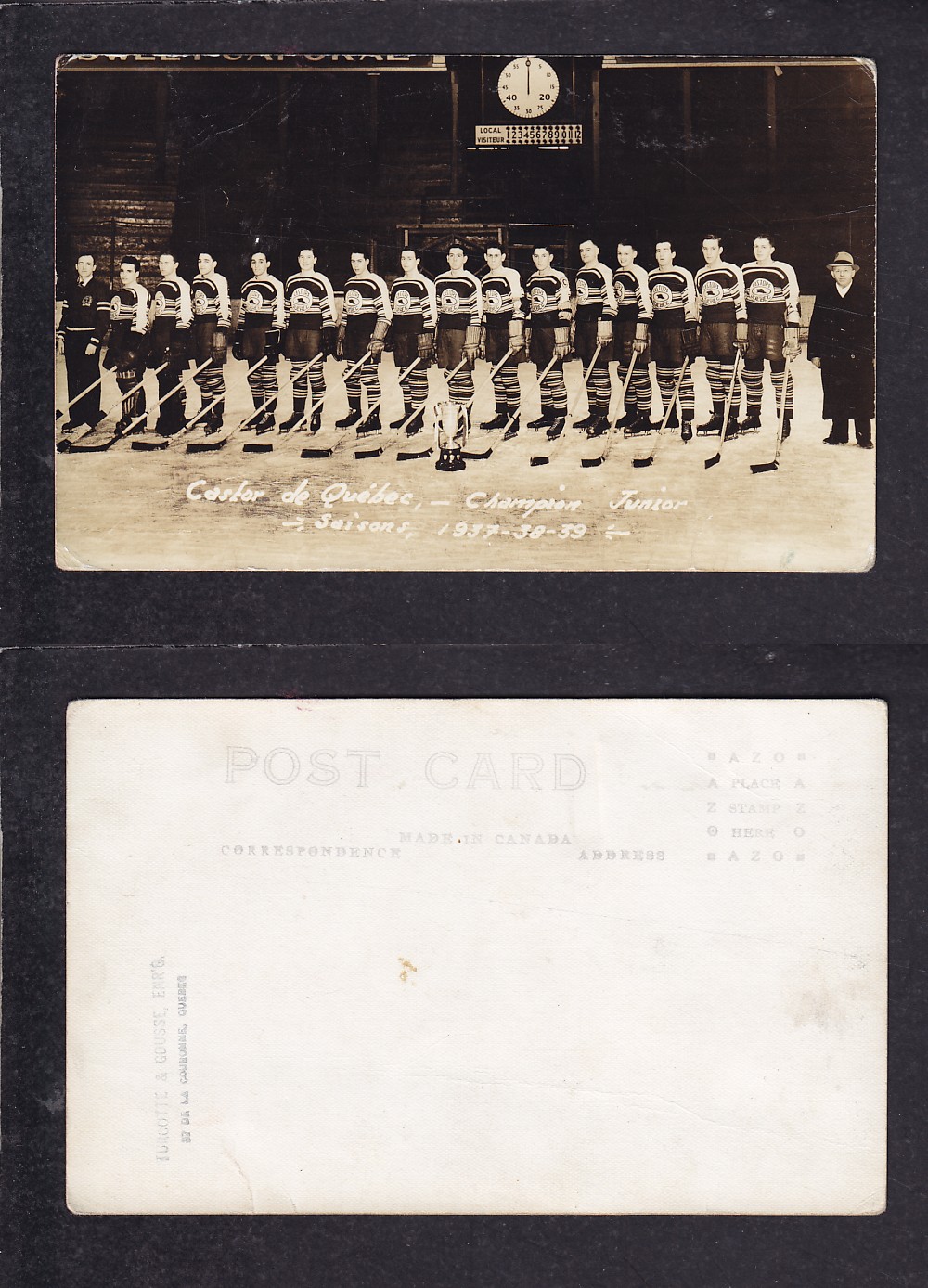 CS77547885 1939 QUEBEC BEAVERS HOCKEY TEAM POST CARD CAPITAL