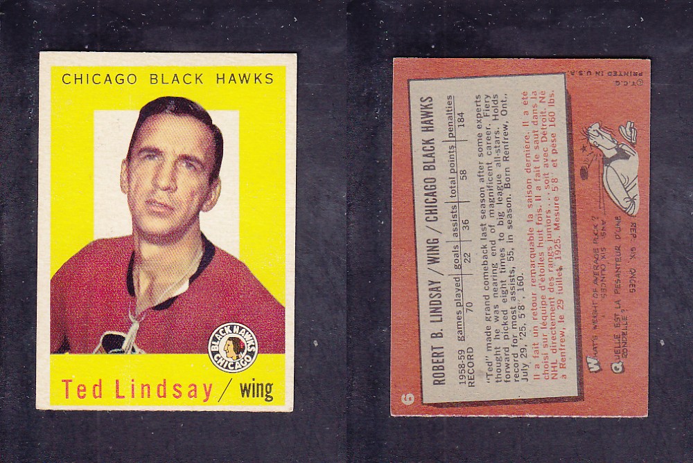 1959-60 TOPPS HOCKEY CARD #6 T. LINDSAY photo