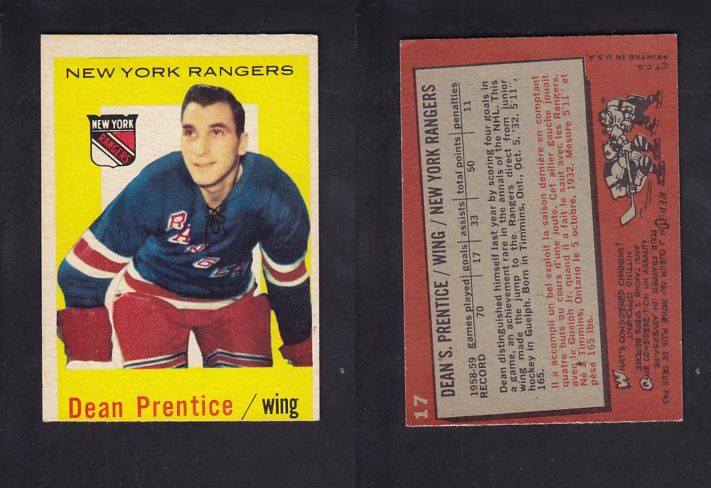 1959-60 TOPPS HOCKEY CARD #17 D. PRENTICE photo