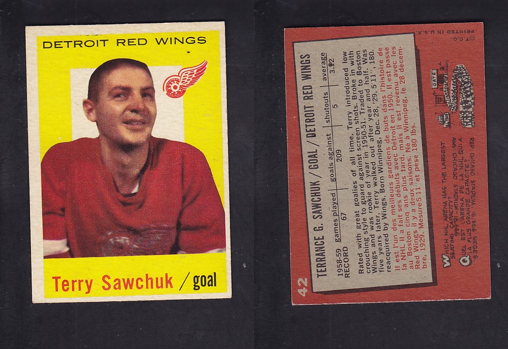 1959-60 TOPPS HOCKEY CARD #42 T. SAWCHUK photo