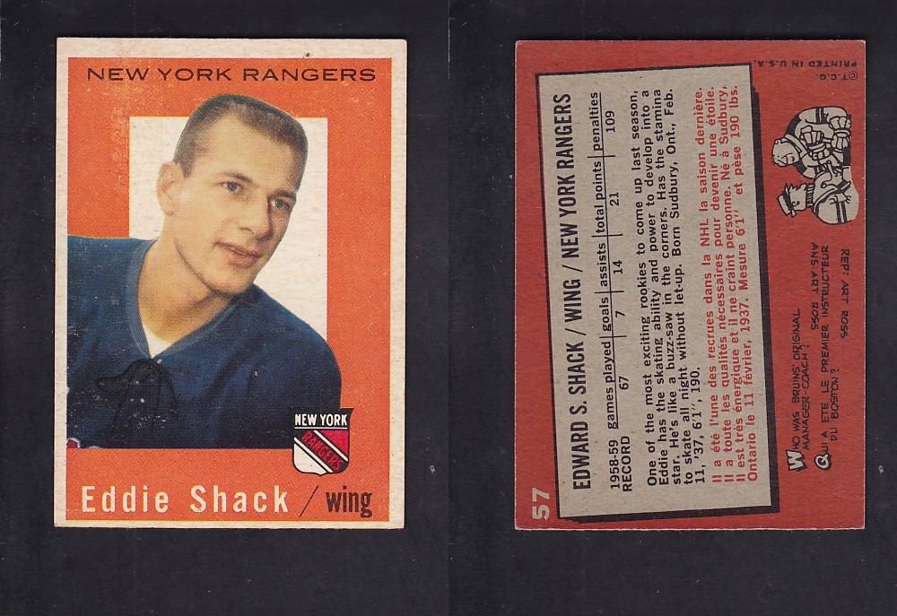 1959-60 TOPPS HOCKEY CARD #57 E. SHACK photo