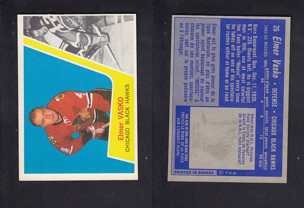 1963-64 TOPPS HOCKEY CARD #26 E. VASKO photo