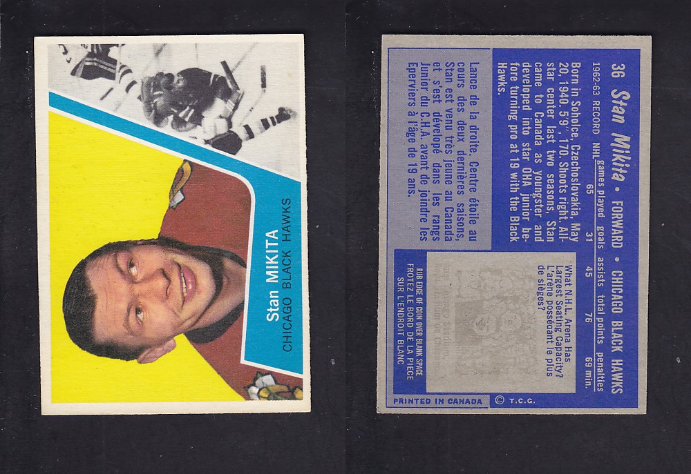 1963-64 TOPPS HOCKEY CARD #36 S. MIKITA photo