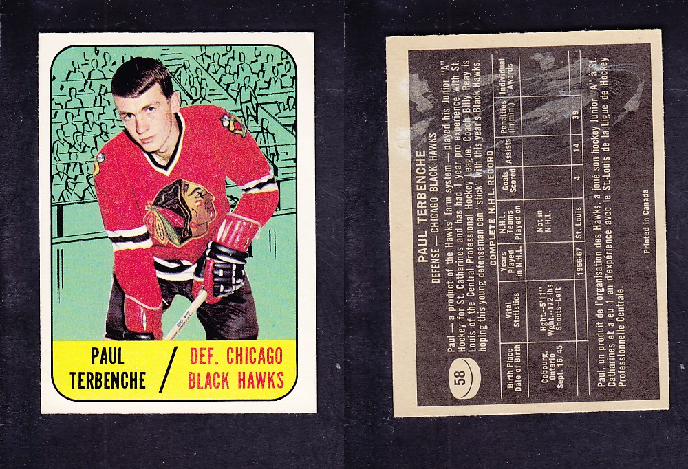 1967-68 TOPPS HOCKEY CARD #58 P. TERBENCHE photo