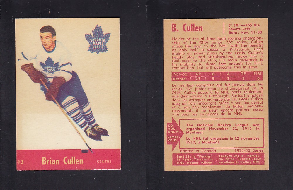 1955-56 PARKHURST HOCKEY CARD #13 B. CULLEN photo