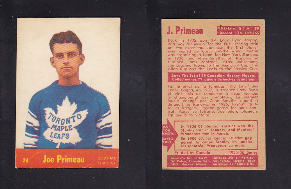 1955-56 PARKHURST HOCKEY CARD #24 J. PRIMEAU photo