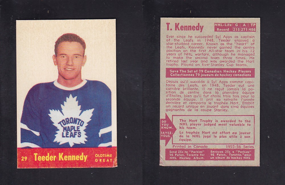 1955-56 PARKHURST HOCKEY CARD #29 T. KENNEDY photo