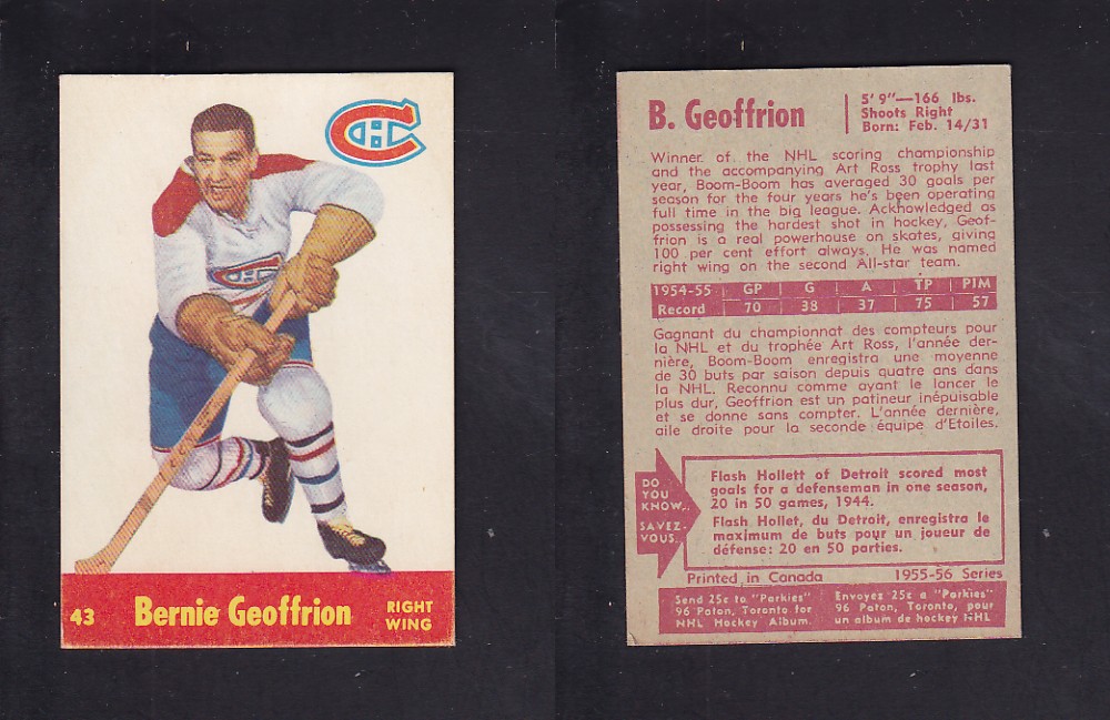 1955-56 PARKHURST HOCKEY CARD #43 B. GEOFFRION photo