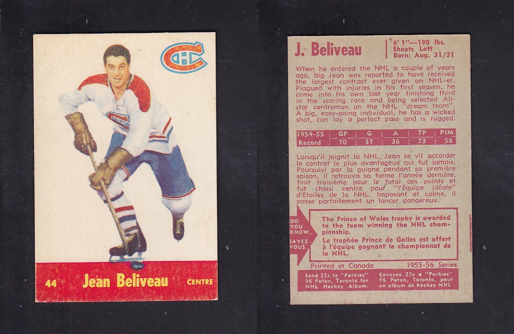 1955-56 PARKHURST HOCKEY CARD #44 J. BELIVEAU photo