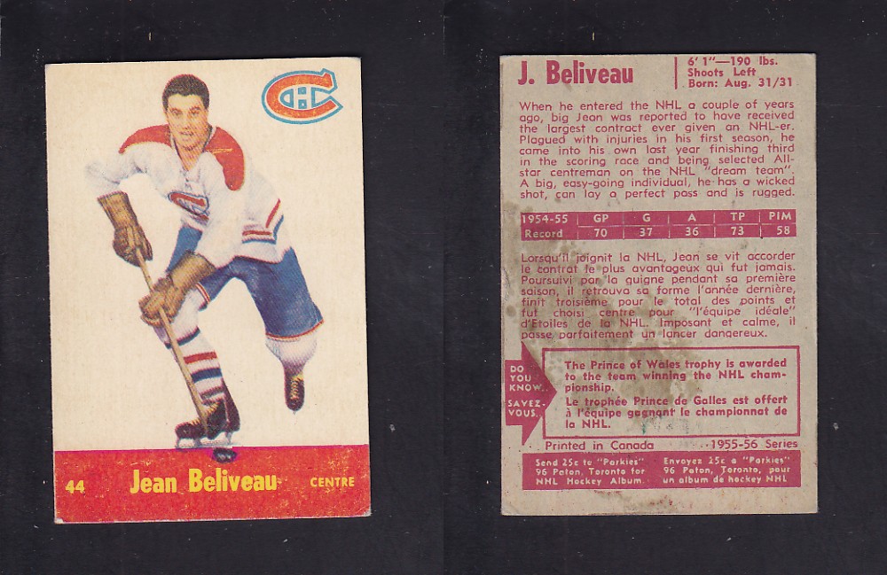 1955-56 PARKHURST HOCKEY CARD #44 J. BELIVEAU photo