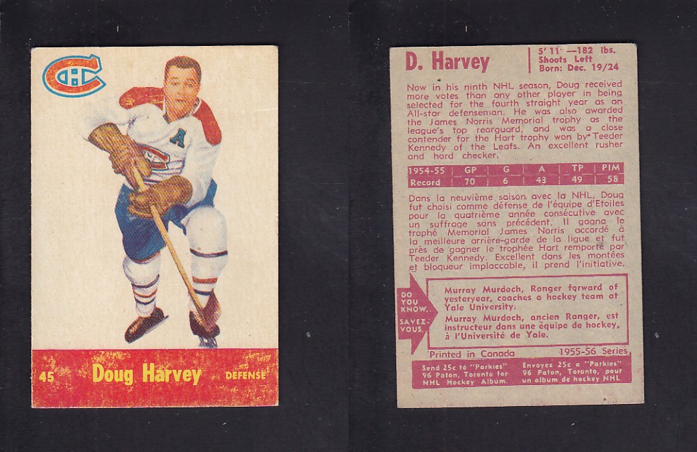 1955-56 PARKHURST HOCKEY CARD #45 D. HARVEY photo