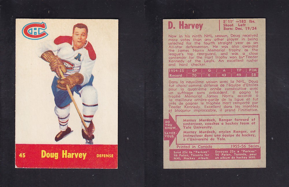 1955-56 PARKHURST HOCKEY CARD #45 D. HARVEY photo