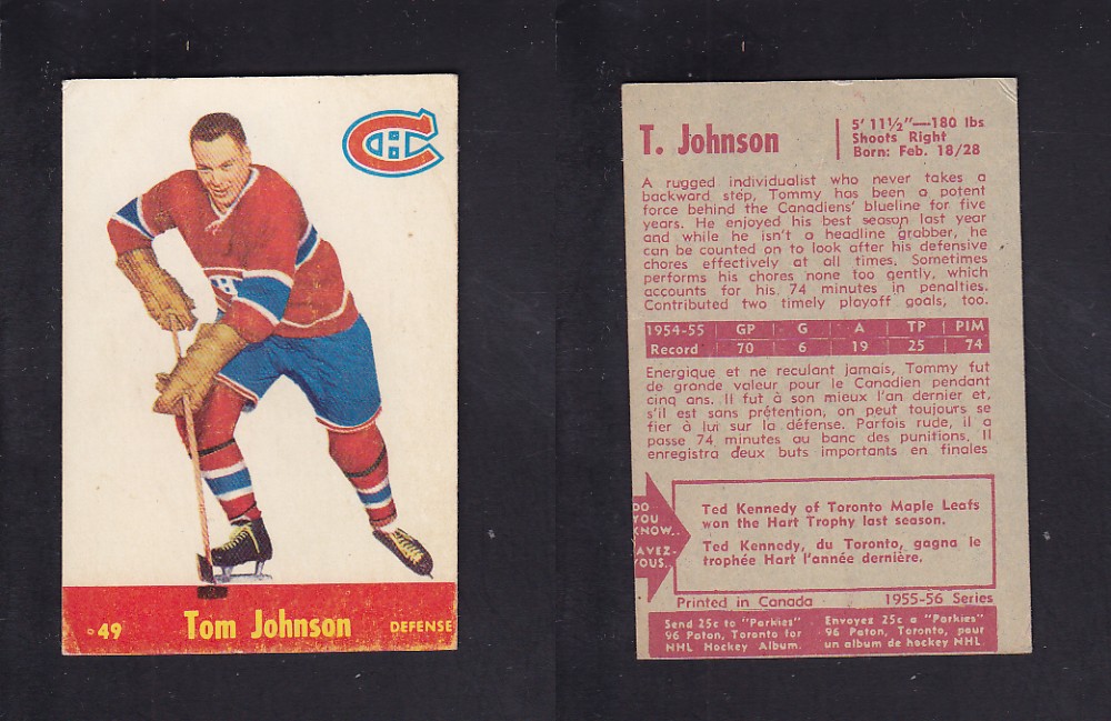 1955-56 PARKHURST HOCKEY CARD #49 T. JOHNSON photo