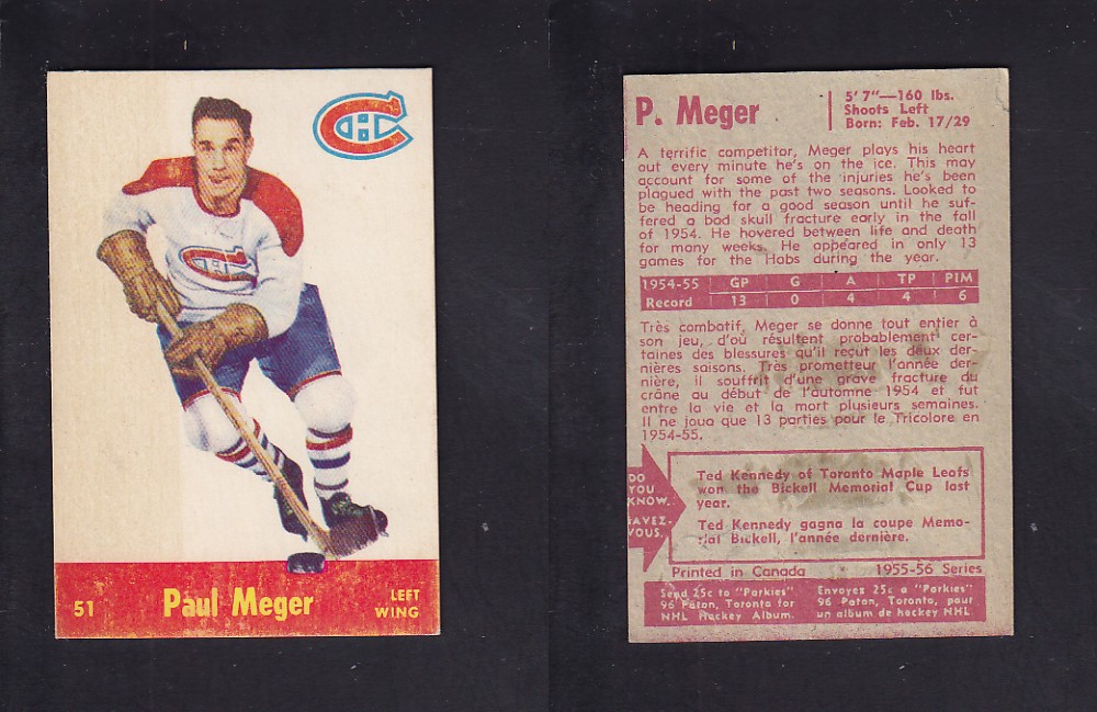 1955-56 PARKHURST HOCKEY CARD #51 P. MEGER photo