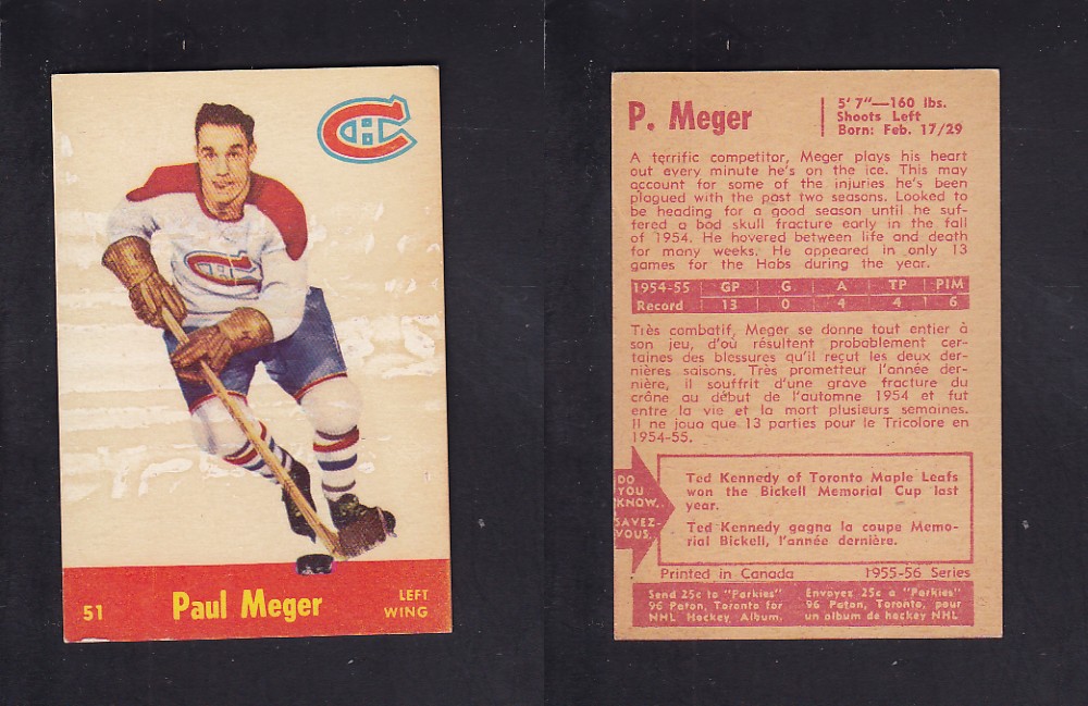 1955-56 PARKHURST HOCKEY CARD #51 P. MEGER photo