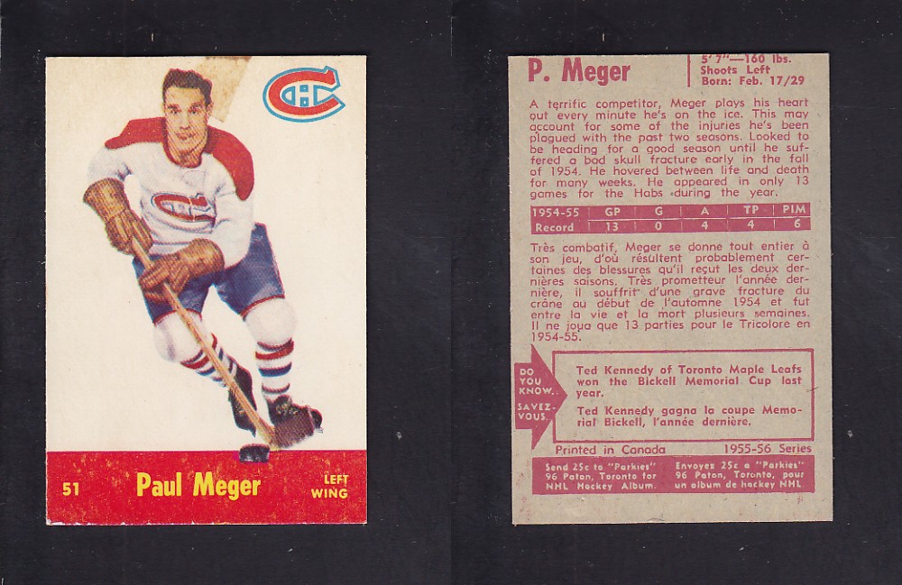 1955-56 PARKHURST HOCKEY CARD #51 P. MEGER photo