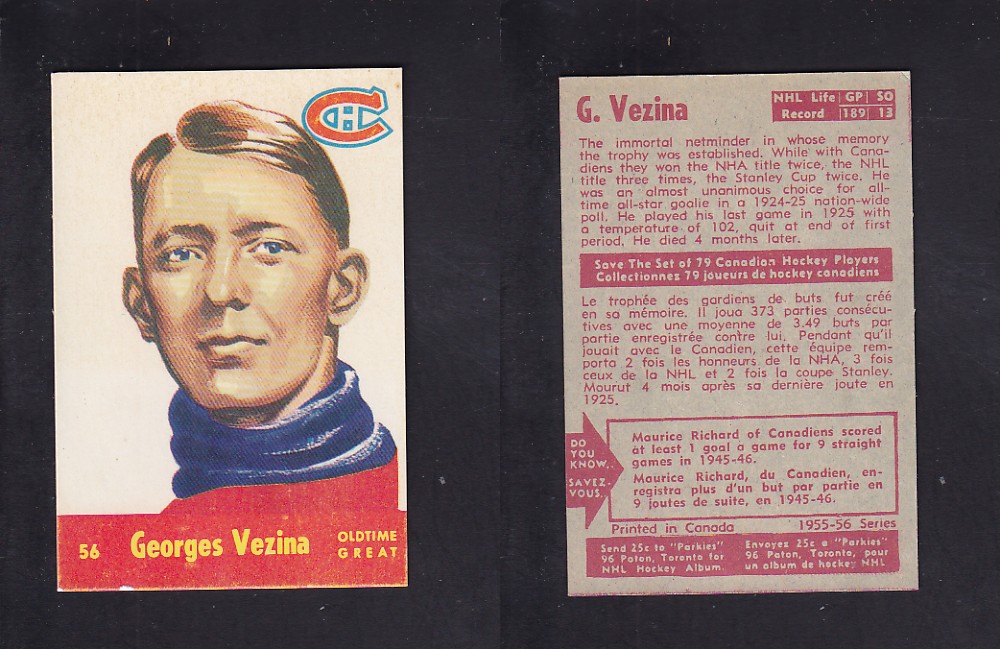 1955-56 PARKHURST HOCKEY CARD #56 G. VEZINA photo