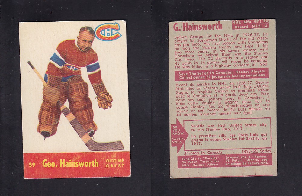 1955-56 PARKHURST HOCKEY CARD #59 G. HAINSWORTH photo