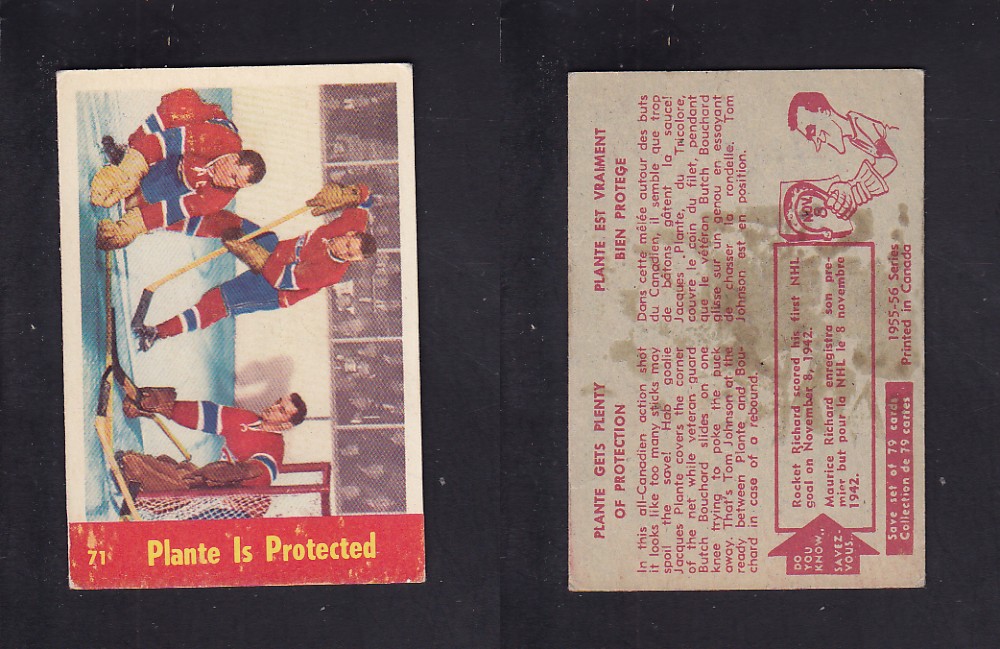 1955-56 PARKHURST HOCKEY CARD #71 PLANTE IS PROTECTED photo