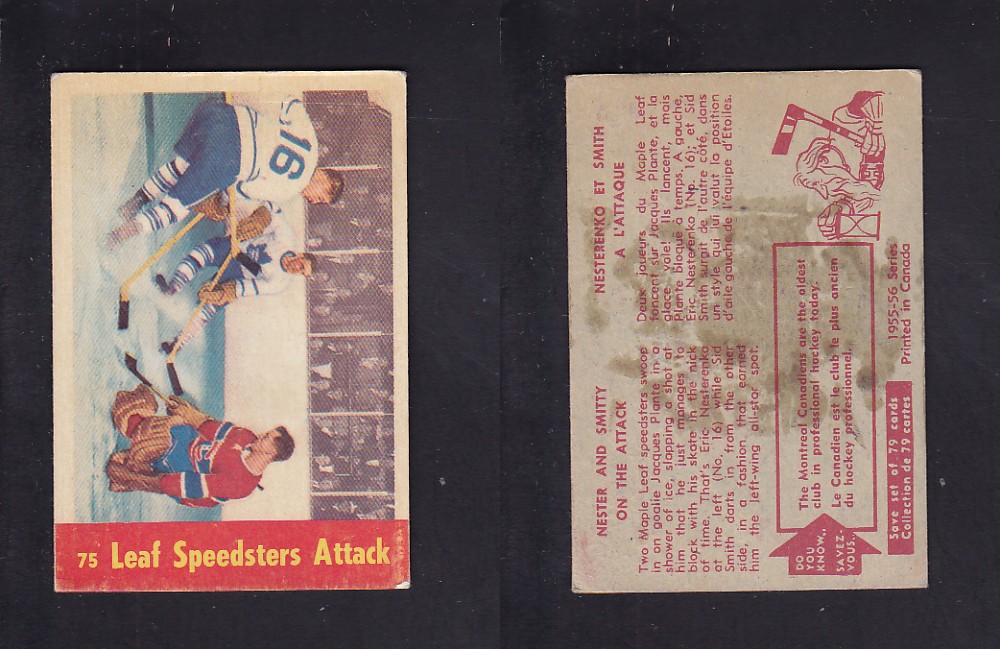 1955-56 PARKHURST HOCKEY CARD #75 LEAF SPEEDSTERS ATTACK photo