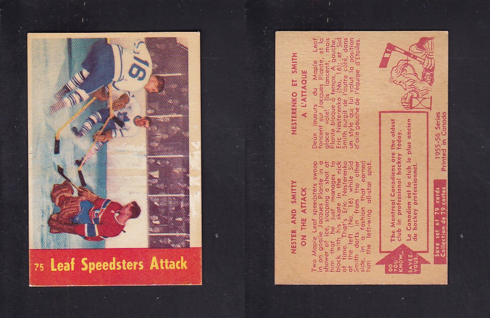 1955-56 PARKHURST HOCKEY CARD #75 LEAF SPEEDSTERS ATTACK photo