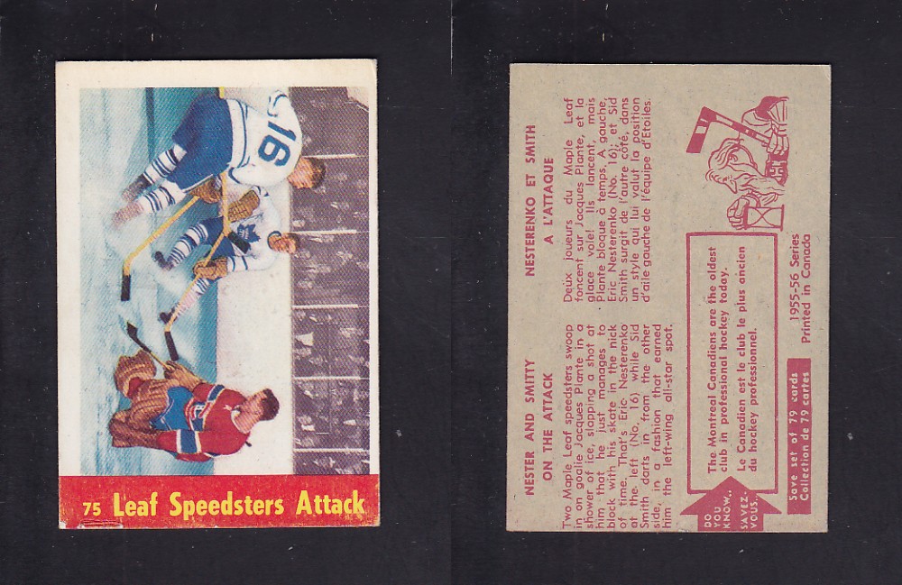 1955-56 PARKHURST HOCKEY CARD #75 LEAF SPEEDSTERS ATTACK photo