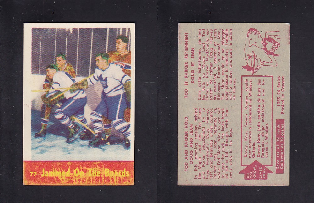 1955-56 PARKHURST HOCKEY CARD #77 JAMMED ON THE BOARDS photo