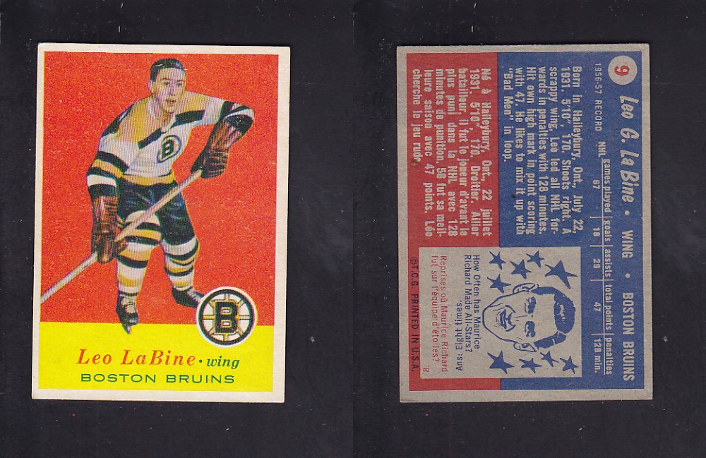 1957-58 TOPPS HOCKEY CARD #9 L. LABINE photo