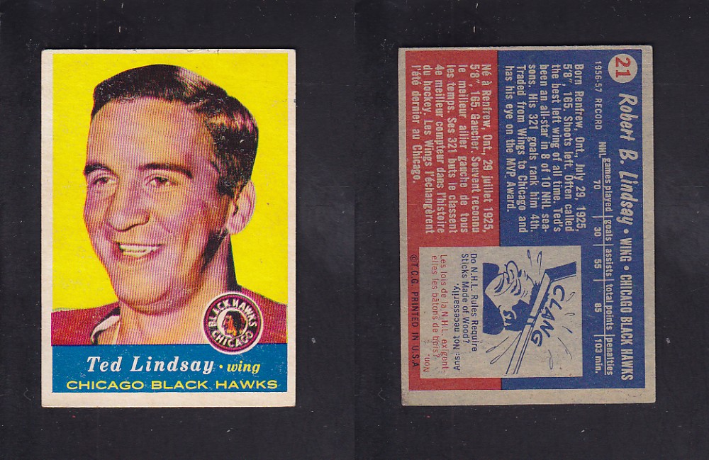 1957-58 TOPPS HOCKEY CARD #21 T. LINDSAY photo