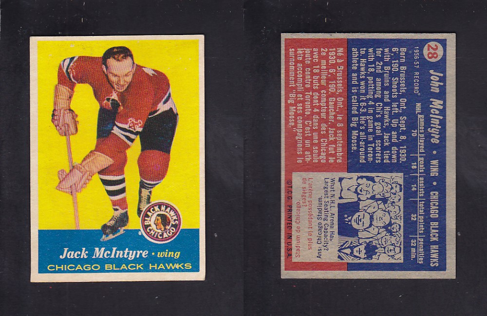 1957-58 TOPPS HOCKEY CARD #28 J. MCINTYRE photo