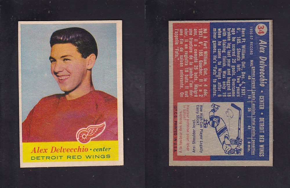 1957-58 TOPPS HOCKEY CARD #34 A. DELVECCHIO photo