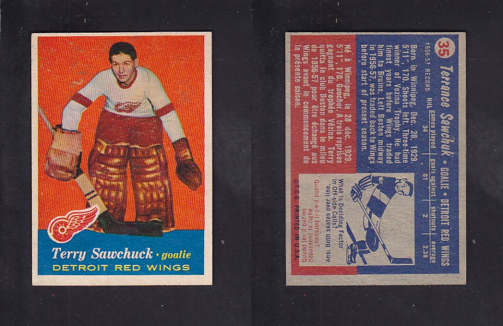 1957-58 TOPPS HOCKEY CARD #35 T. SAWCHUK photo