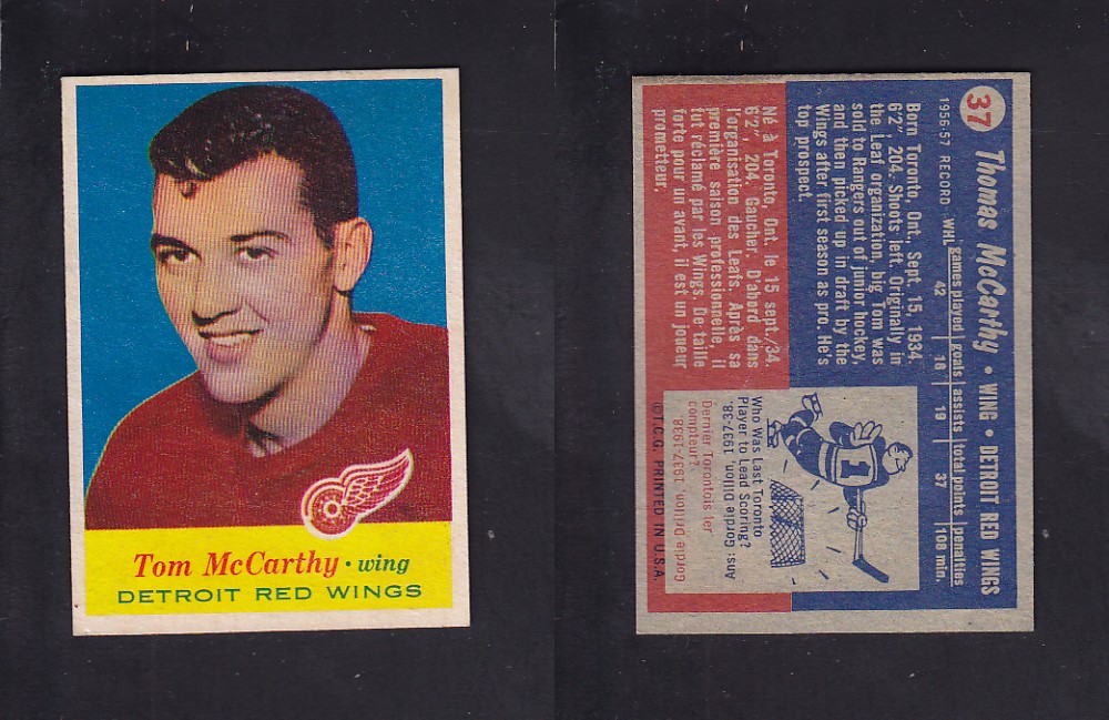 1957-58 TOPPS HOCKEY CARD #37 T. MCCARTHY photo