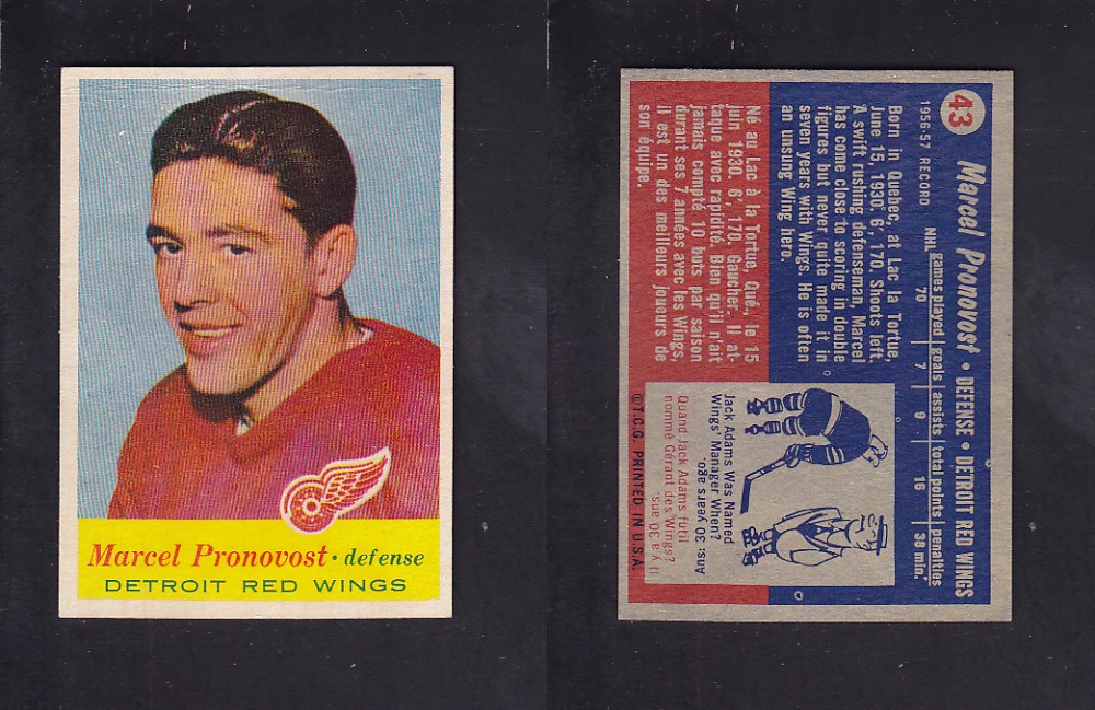 1957-58 TOPPS HOCKEY CARD #43 M. PRONOVOST photo