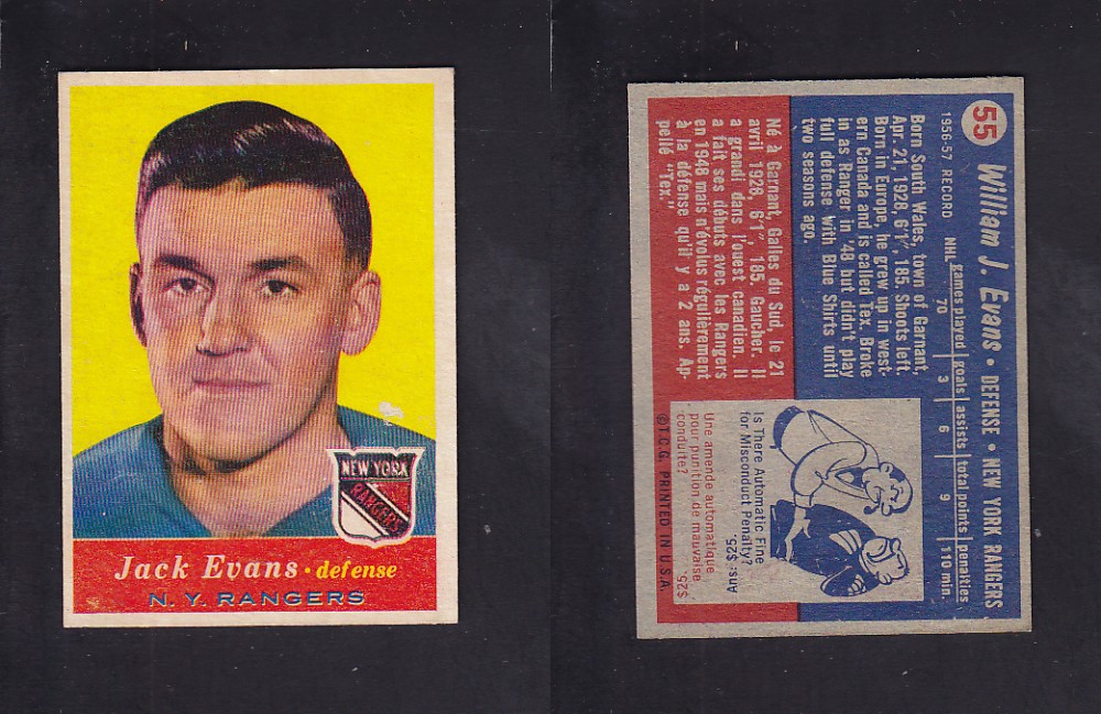 1957-58 TOPPS HOCKEY CARD #55 J. EVANS photo