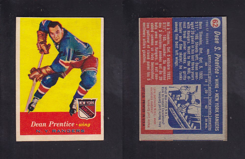 1957-58 TOPPS HOCKEY CARD #62 D. PRENTICE photo