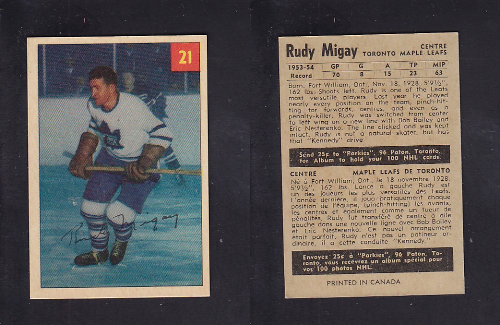 1954-55 PARKHURST HOCKEY CARD #21 R. MIGAY photo