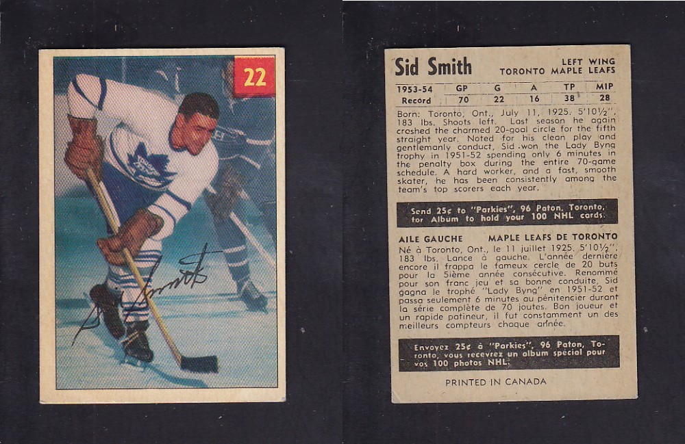 1954-55 PARKHURST HOCKEY CARD #22 S. SMITH photo