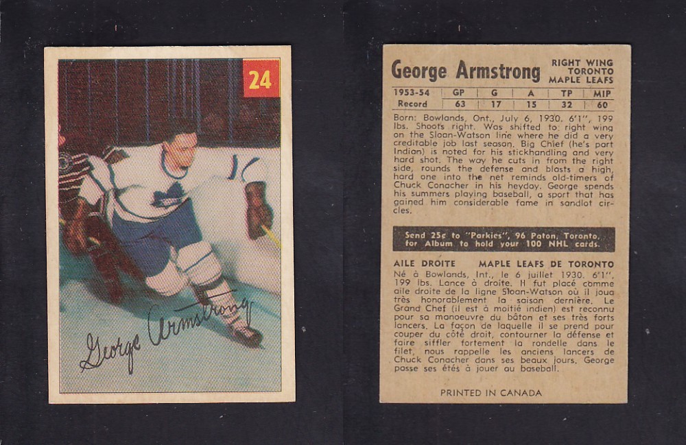 1954-55 PARKHURST HOCKEY CARD #24 G. ARMSTRONG photo