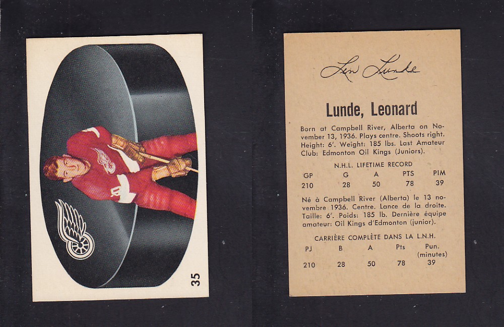 1962-63 PARKHURST HOCKEY CARD #35 L. LUNDE photo