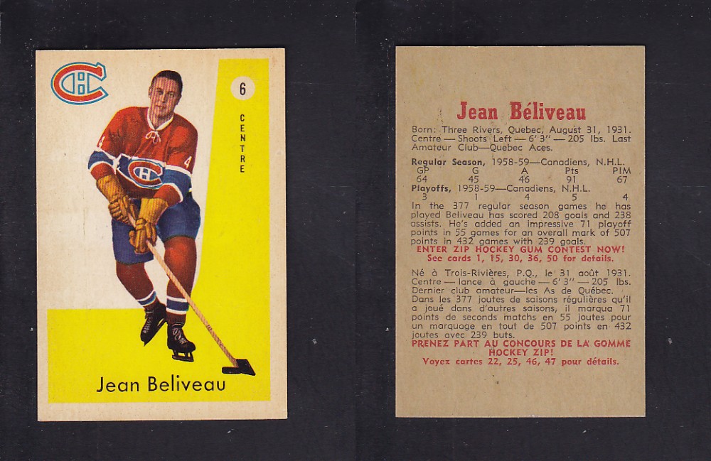 1959-60 PARKHURST HOCKEY CARD #6 J. BELIVEAU photo