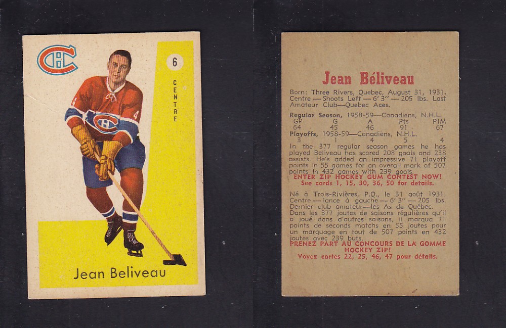 1959-60 PARKHURST HOCKEY CARD #6 J. BELIVEAU photo