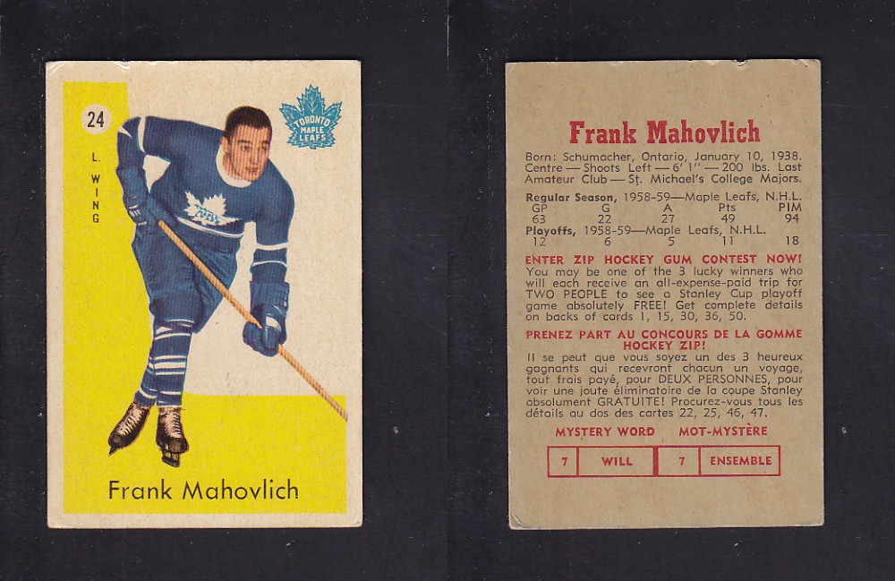 1959-60 PARKHURST HOCKEY CARD #24 F. MAHOVLICH photo