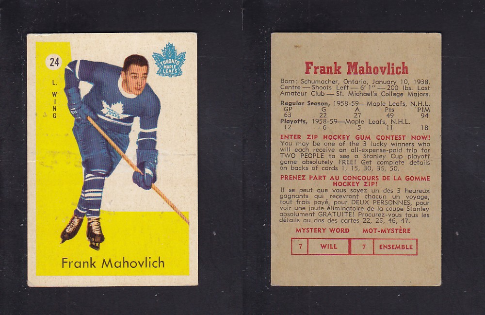 1959-60 PARKHURST HOCKEY CARD #24 F. MAHOVLICH photo