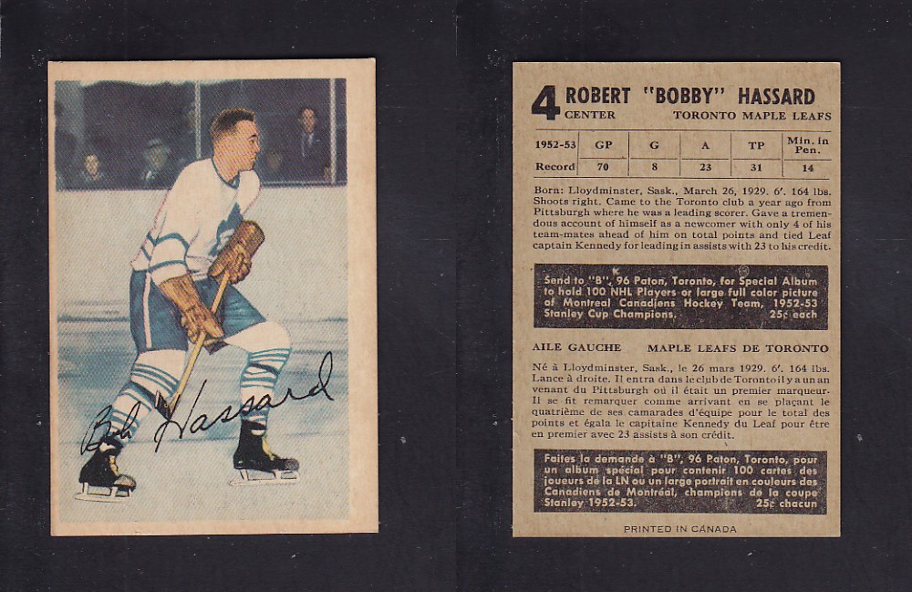 1953-54 PARKHURST HOCKEY CARD #4 B. HASSARD photo