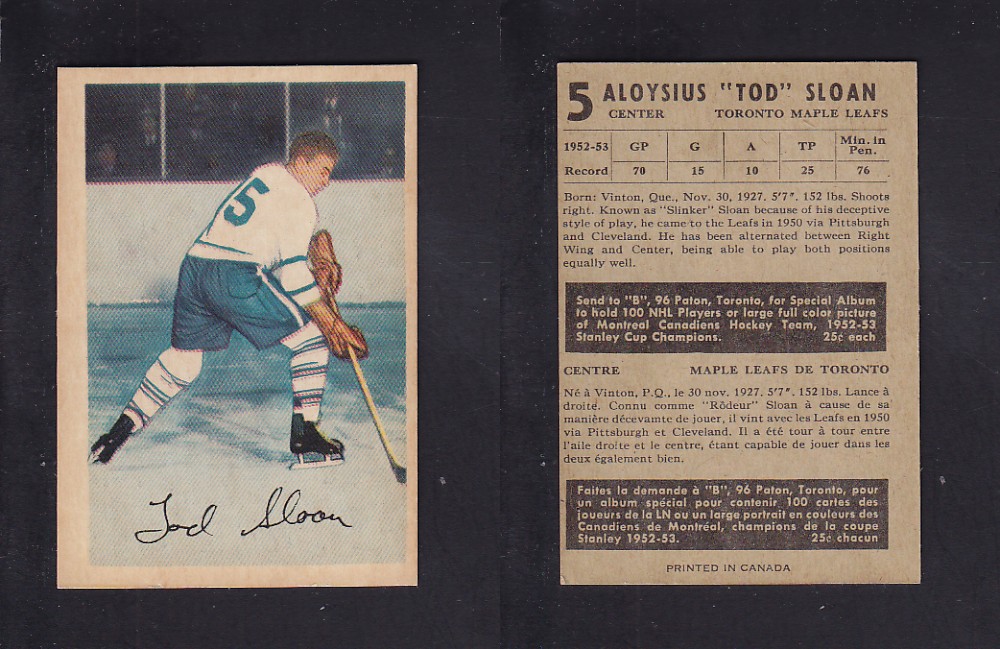 1953-54 PARKHURST HOCKEY CARD #5 T. SLOAN photo