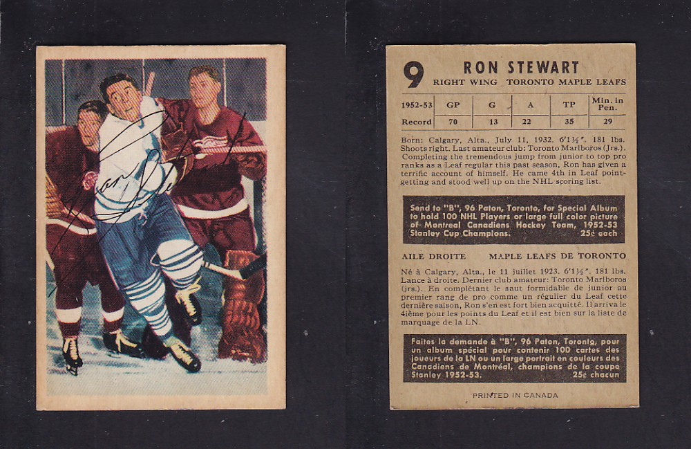 1953-54 PARKHURST HOCKEY CARD #9 R. STEWART photo