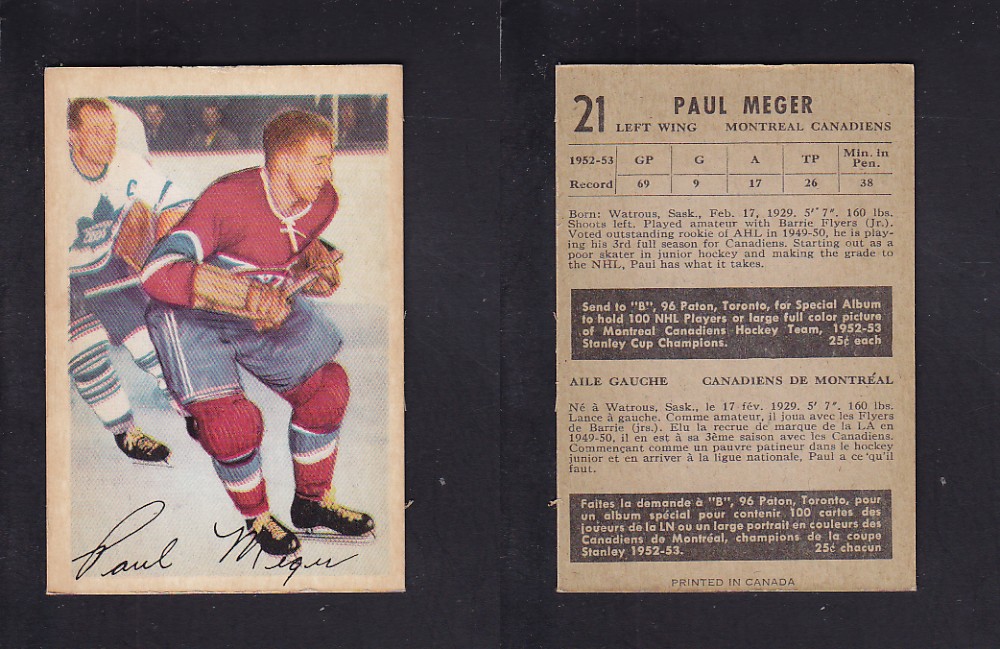 1953-54 PARKHURST HOCKEY CARD #21 P. MEGER photo
