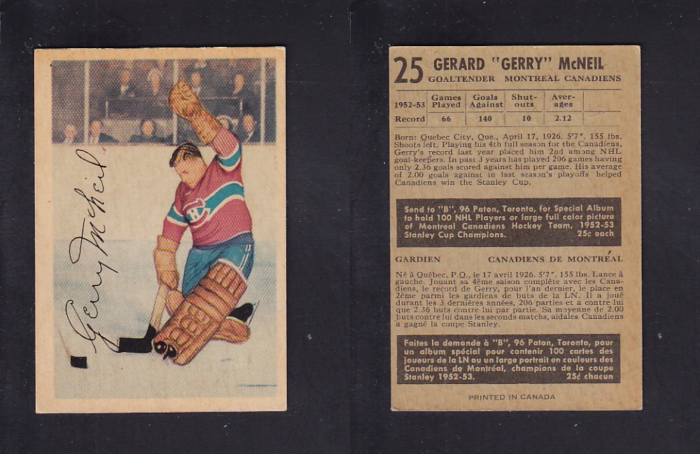 1953-54 PARKHURST HOCKEY CARD #25 G. MCNEIL photo