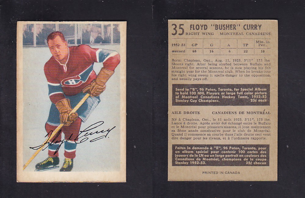 1953-54 PARKHURST HOCKEY CARD #35 B. CURRY photo